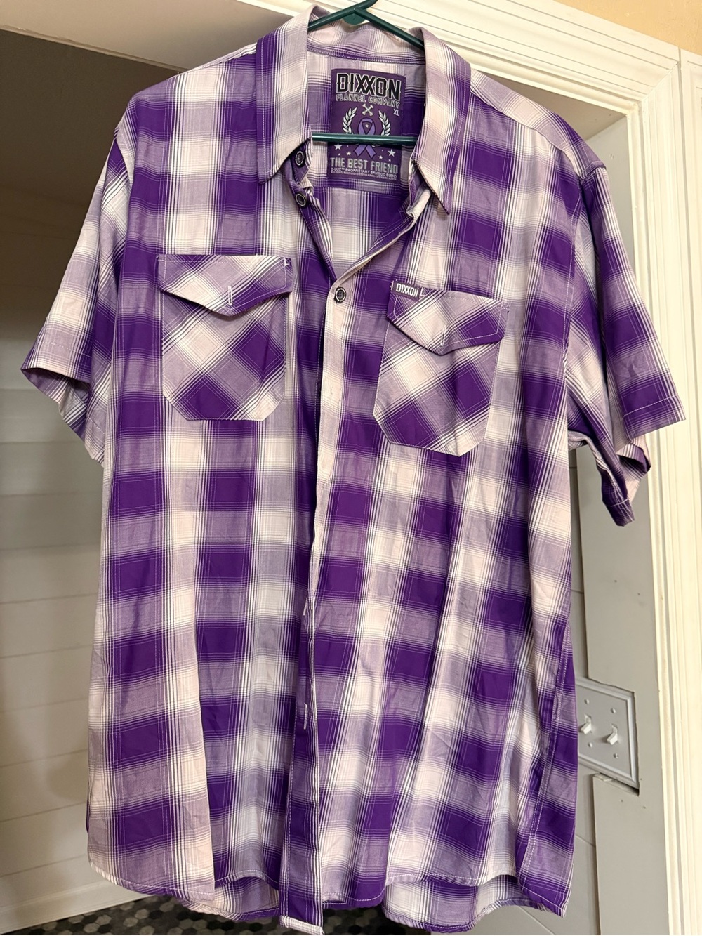 DIXXON Purple and White Plaid Short Sleeve Button-Up Shirt